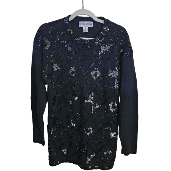 Vintage Black Fully Beaded Tunic Sweater Dress Size S - Picture 1 of 5